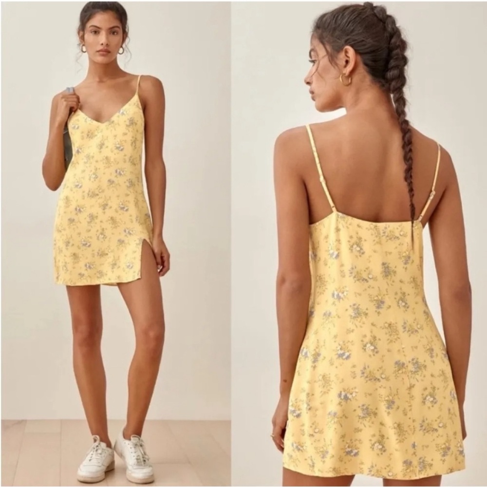 Reformation floral yellow dress